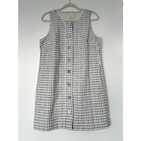 NWT J.Crew Sleeveless Tweed Shift Dress Size 12P Button-Front Black White Boucle - Picture 8 of 16